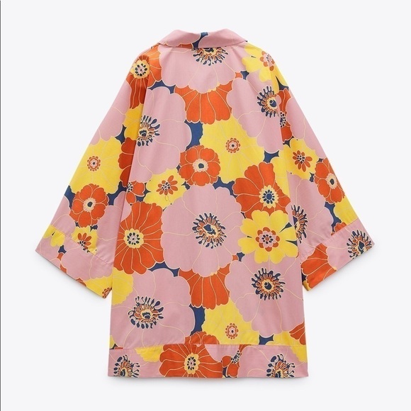 Zara Floral Printed Shirt With Hat Set S - Picture 7 of 11